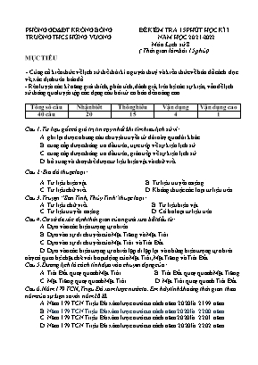 Đề kiểm tra 15 phút học kì I môn Lịch sử 8 - Năm học 2021-2022